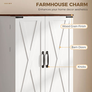 Farmhouse-style tall pantry with 2 cabinets, door, and adjustable shelves, white