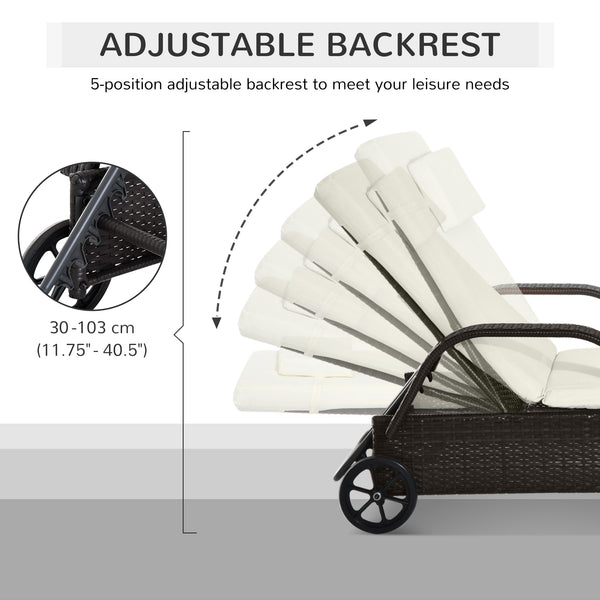 Woven resin chaise lounge with headrest, cream white