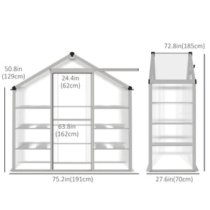 Outdoor polycarbonate greenhouse with 3-tier shelves, sliding door and aluminum frame