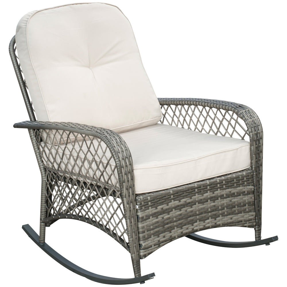 Rattan rocking chair with thick cushions
