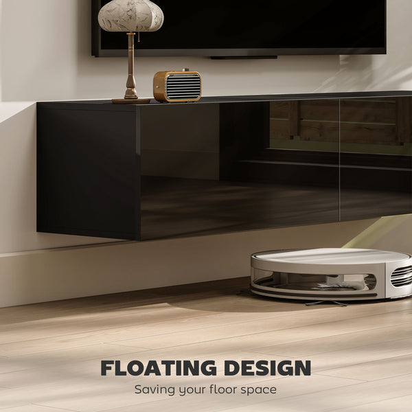 Wall-mounted TV stand with storage for TVs up to 65 inches, black