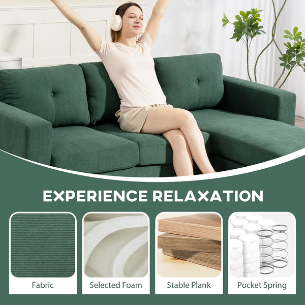 Sectional sofa with convertible chaise longue, dark green