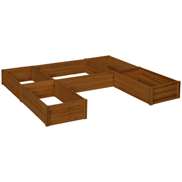 5-compartment wooden planter, open bottom, brown