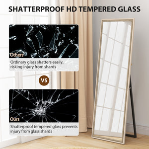 Rectangular full-length mirror with two-tone frame, white wood grain