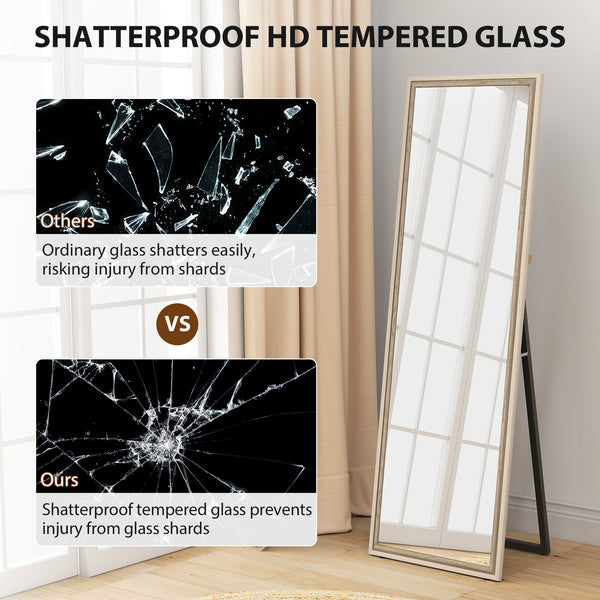 Rectangular full-length mirror with two-tone frame, white wood grain