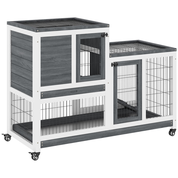 Wooden hutch with wheels, removable drawers and run, grey