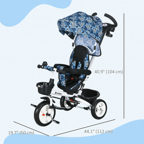 6-in-1 Toddler Tricycle with Parent Handle and Cup Holder, Light Blue