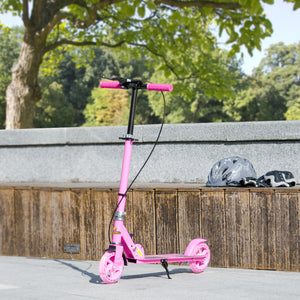 Scooter with light-up wheels, adjustable handlebars, rear brake and handbrake, pink