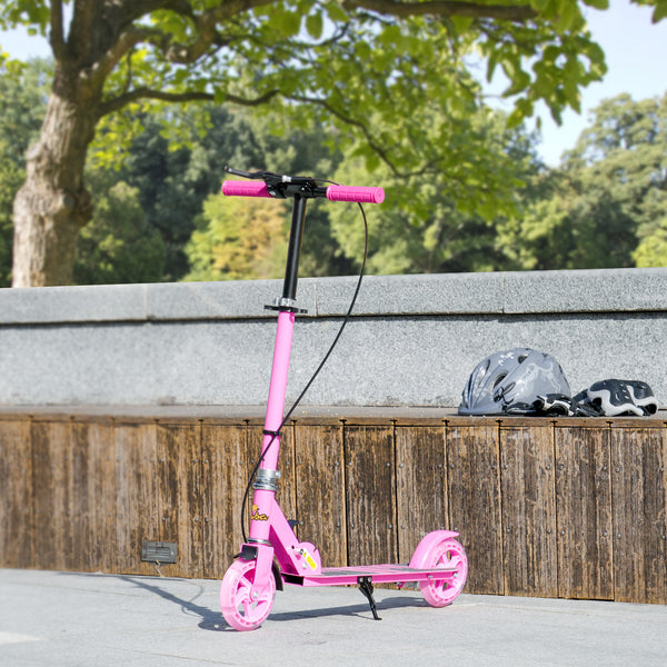 Scooter with light-up wheels, adjustable handlebars, rear brake and handbrake, pink