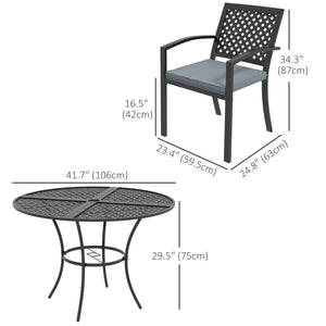 5 Piece Outdoor Dining Set with 4 Padded Stacking Armchairs, Patio Furniture Set with Umbrella Hole, Grey