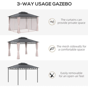 10' x 12' Gazebo with Double PC Hardtop, Steel Frame, Netting &amp; Curtains, Khaki