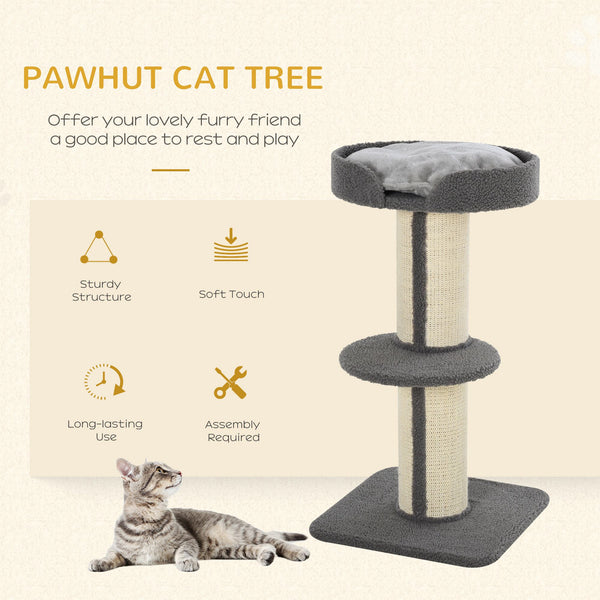 Cat tree with sisal mat, scratching post, basket, cushion and perch, gray