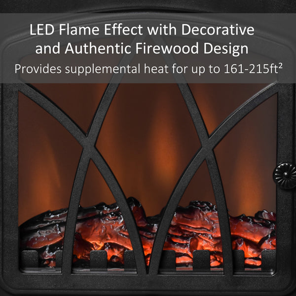 Freestanding Electric Fireplace with Adjustable LED Flame Effect 750W/1500W, Black