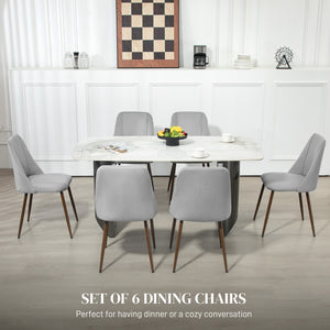 Set of 6 velvet upholstered chairs with steel backrest and legs, grey