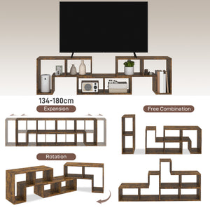 3-piece modular TV stand with 6 compartments for TVs up to 75 in. – Rustic brown