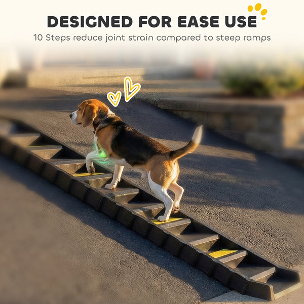 Foldable Dog Car Ramp, Dog Ramp with Anti-Slip Steps, Pet Stairs for Senior Pets to Access Cars and High Beds, Black