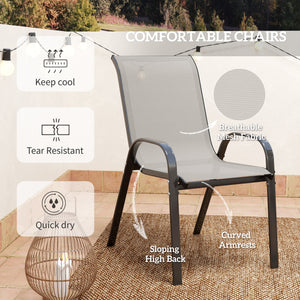 3-Piece Bistro Set with Stackable Mesh Chairs, Glass Table for Garden and Balcony, Light Grey
