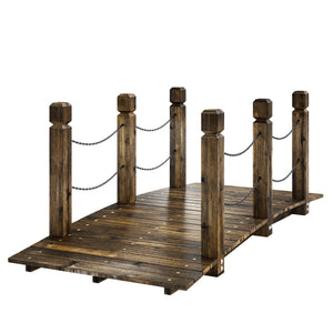 Decorative carbonized wooden bridge with chain railings for garden path, 1.5 m (5 ft)