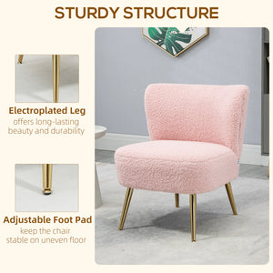 Living room armchair with soft padding and gold legs, pink