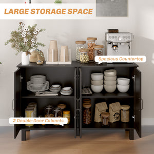 Kitchen sideboard with 4 barn doors and 2 adjustable shelves, black