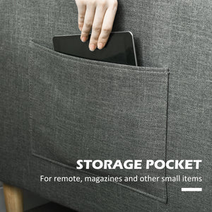 Modern upholstered two seater sofa with side pockets, grey