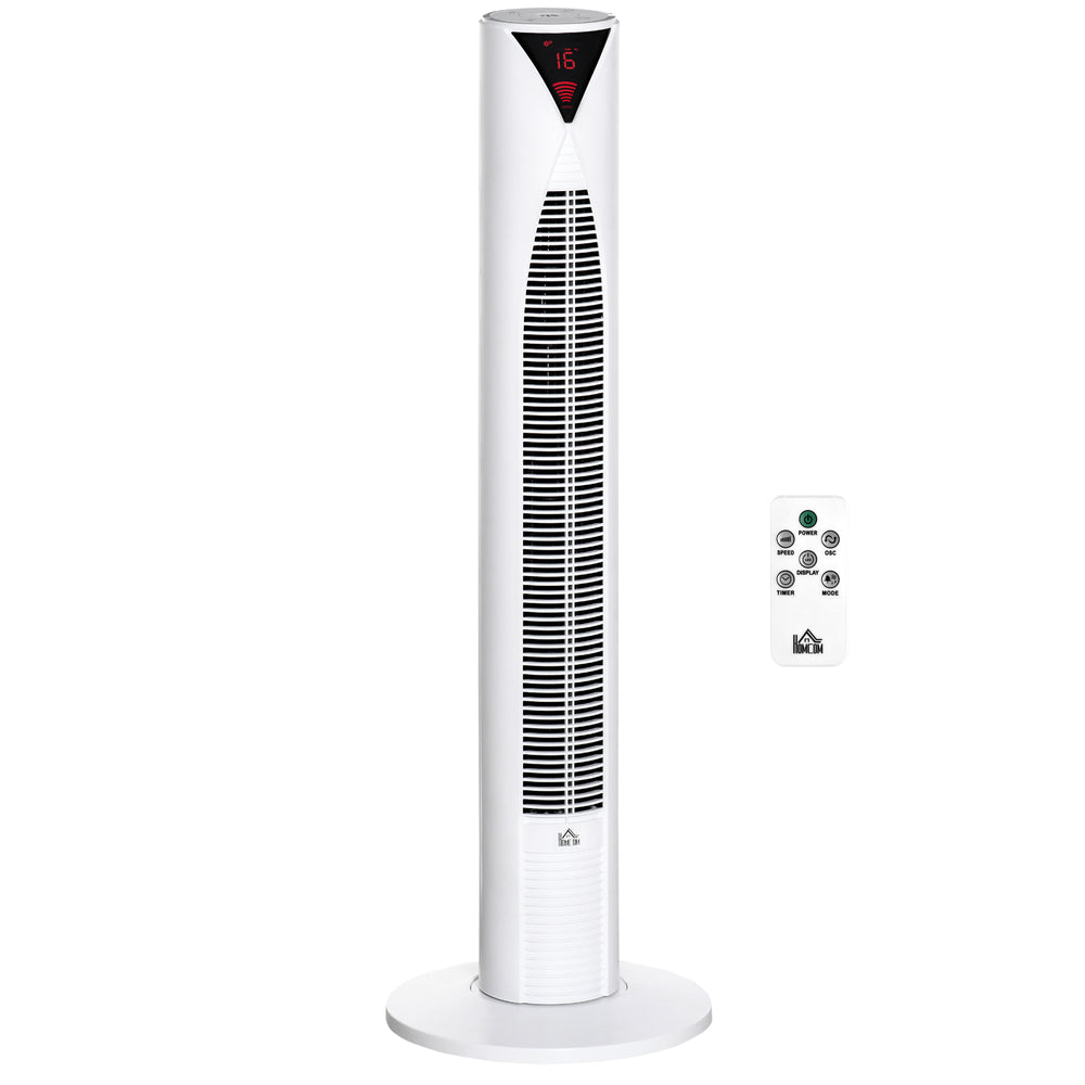 Ventilateur colonne blanc avec 3 vitesses, minuterie 12 heures, panneau LED, télécommande et fonction oscillante pour un confort optimal