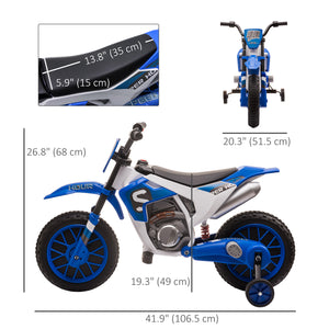 12V Electric Motorcycle with Training Wheels, Blue