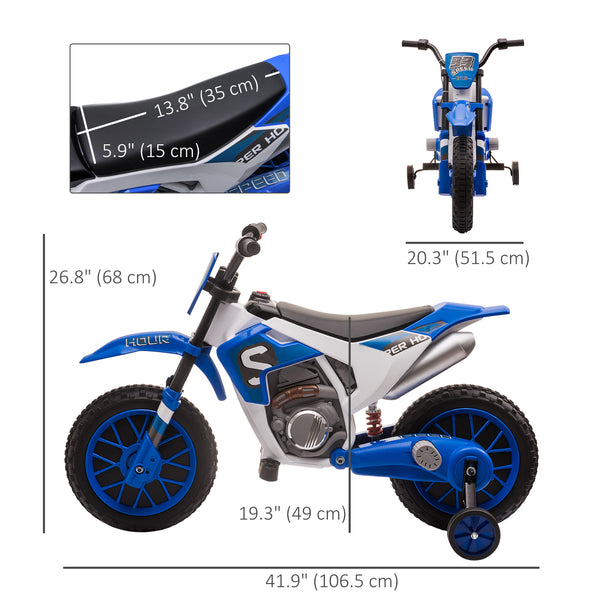 12V Electric Motorcycle with Training Wheels, Blue