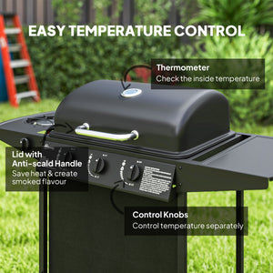 3-burner propane gas barbecue with side burner, thermometer, black