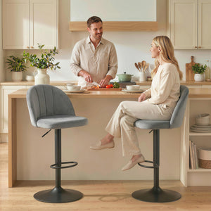Set of 2 swivel bar stools with footrest, grey