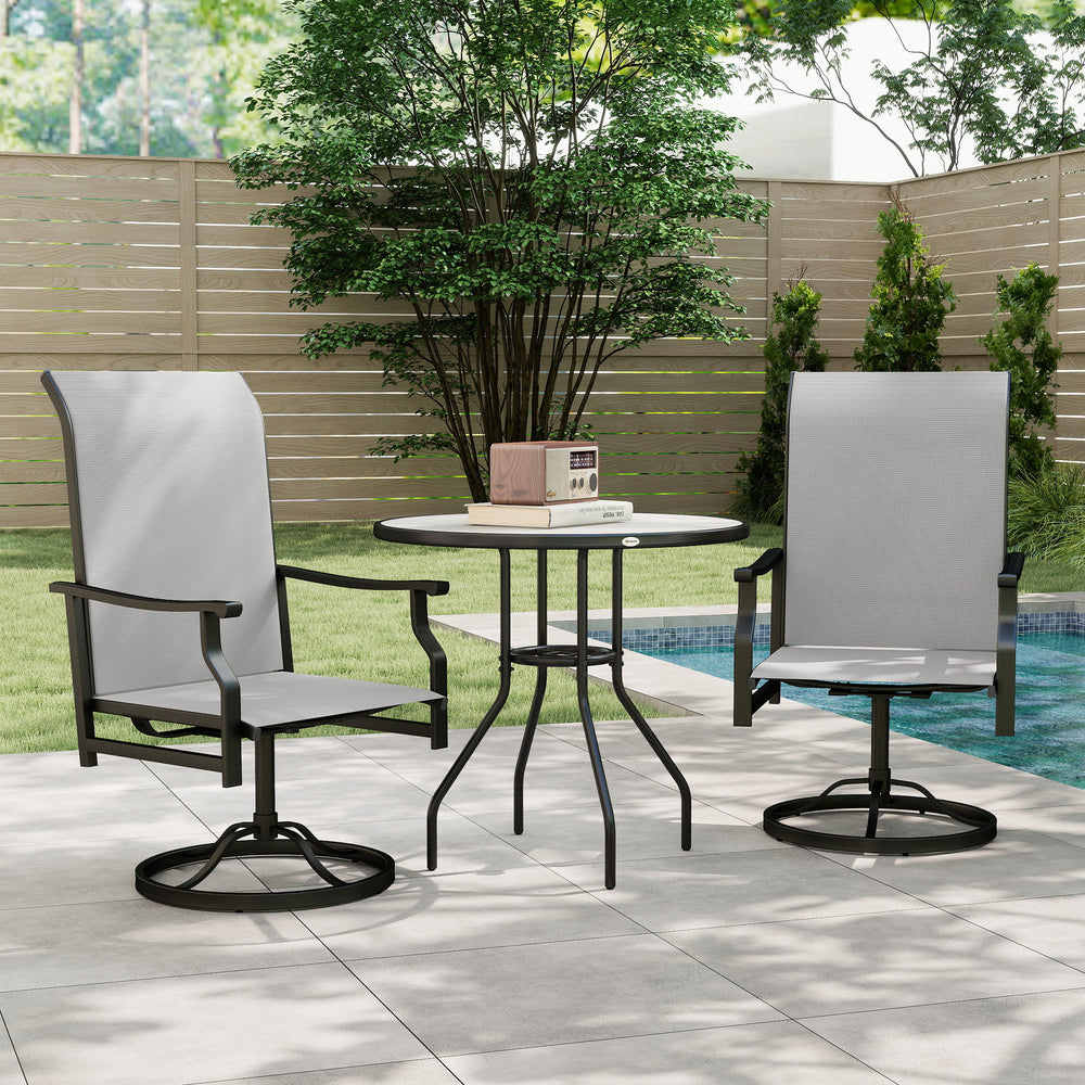 Set of 2 outdoor swivel high-back chairs, light gray