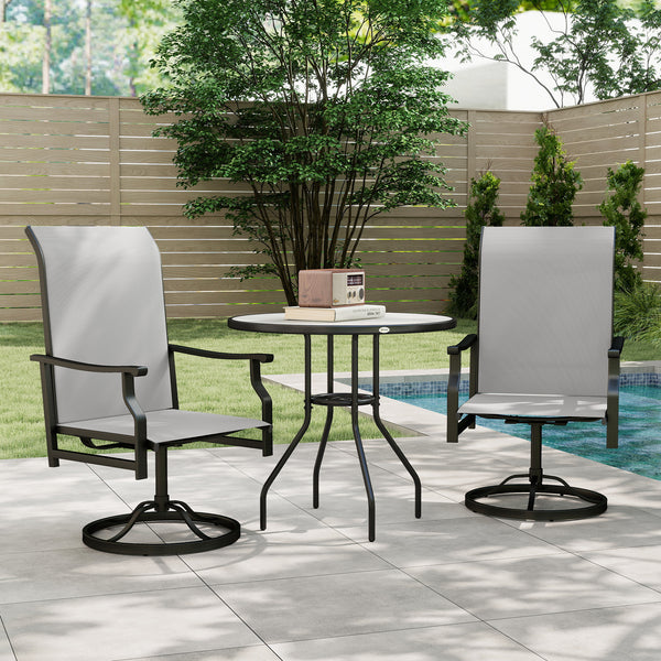Set of 2 outdoor swivel high-back chairs, light gray