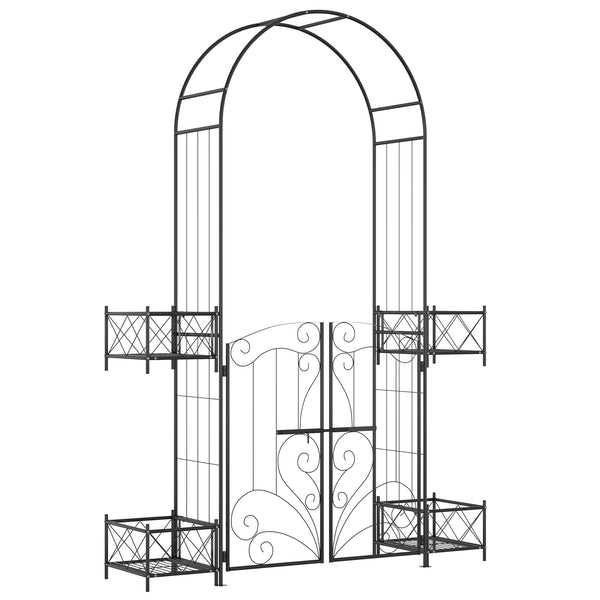 Metal garden arch with gate and 4 planters