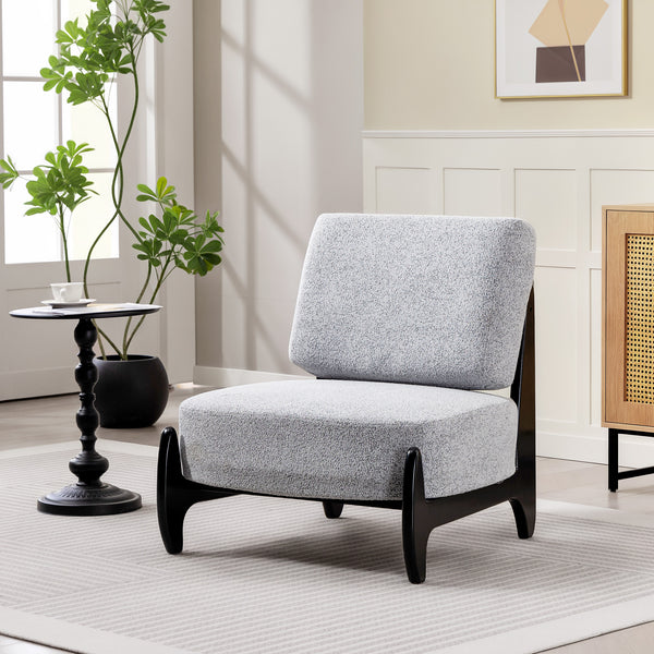 Occasional armchair with rubberwood frame, wide seat, grey