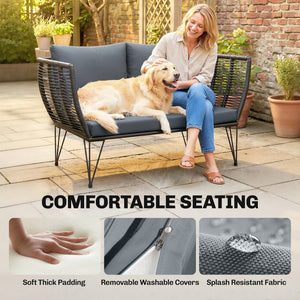 Outdoor sofa with cushions, galvanized steel frame, light gray