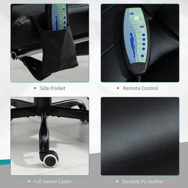 Reclining massage office chair with footrest, black