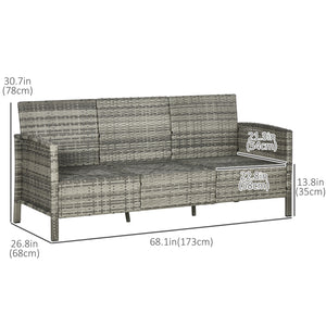 Three-seater sofa in woven resin with removable cushions, grey