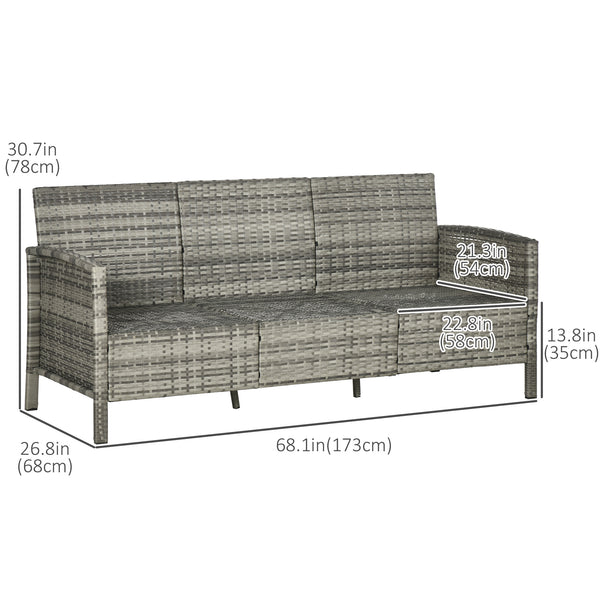 Three-seater sofa in woven resin with removable cushions, grey