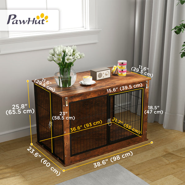 Crate with hinged lid and 2 doors, rustic brown