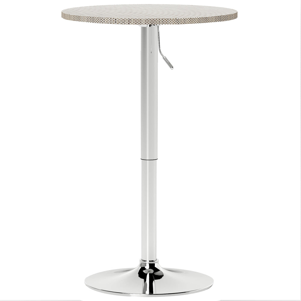 Adjustable bar table with synthetic rattan top and steel base, grey