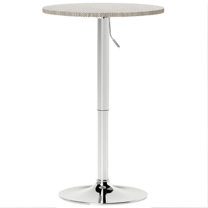 Adjustable bar table with synthetic rattan top and steel base, grey