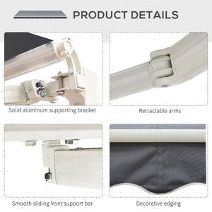 8' x 7' Retractable Awning, Patio Awnings, Sunshade Shelter with 280 g/m² UV & Water-Resistant Fabric and Aluminum Frame for Deck, Balcony, Yard, Grey