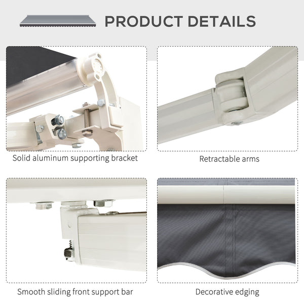 8' x 7' Retractable Awning, Patio Awnings, Sunshade Shelter with 280 g/m² UV & Water-Resistant Fabric and Aluminum Frame for Deck, Balcony, Yard, Grey