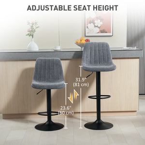 Set of 2 adjustable swivel bar stools with backrest and footrest, anthracite grey