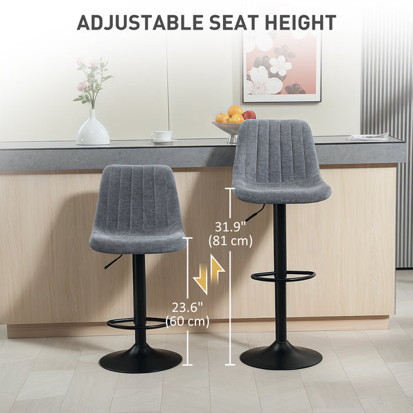 Set of 2 adjustable swivel bar stools with backrest and footrest, anthracite grey
