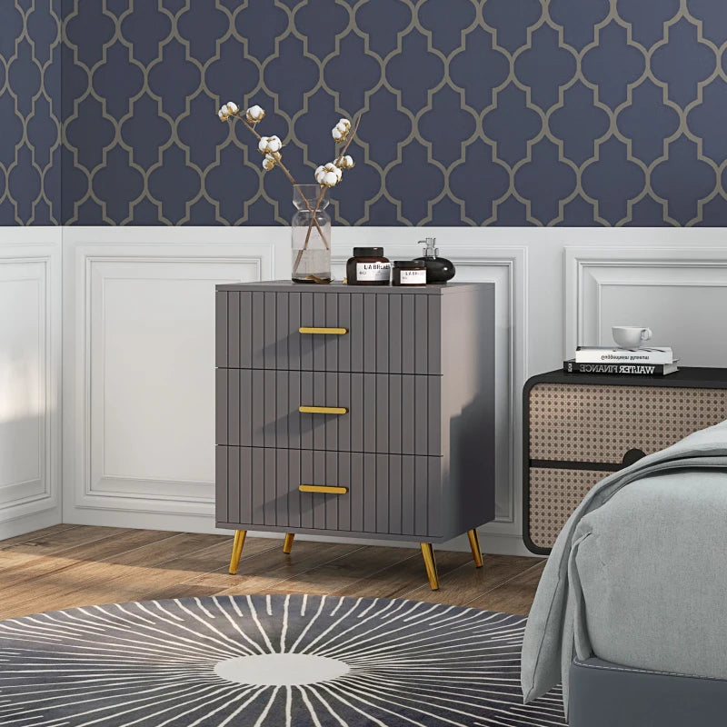 3-drawer chest with aluminium legs and gold handles, dark grey.