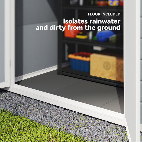 Plastic garden shed with double door and ventilation, grey