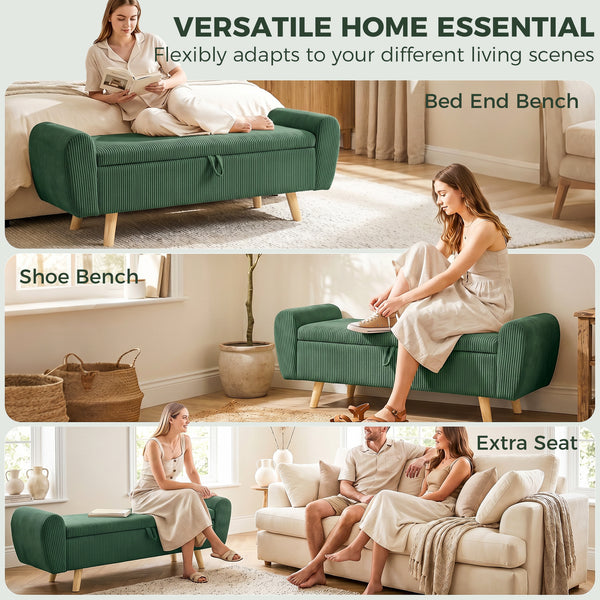 59" corduroy storage bench, dark green