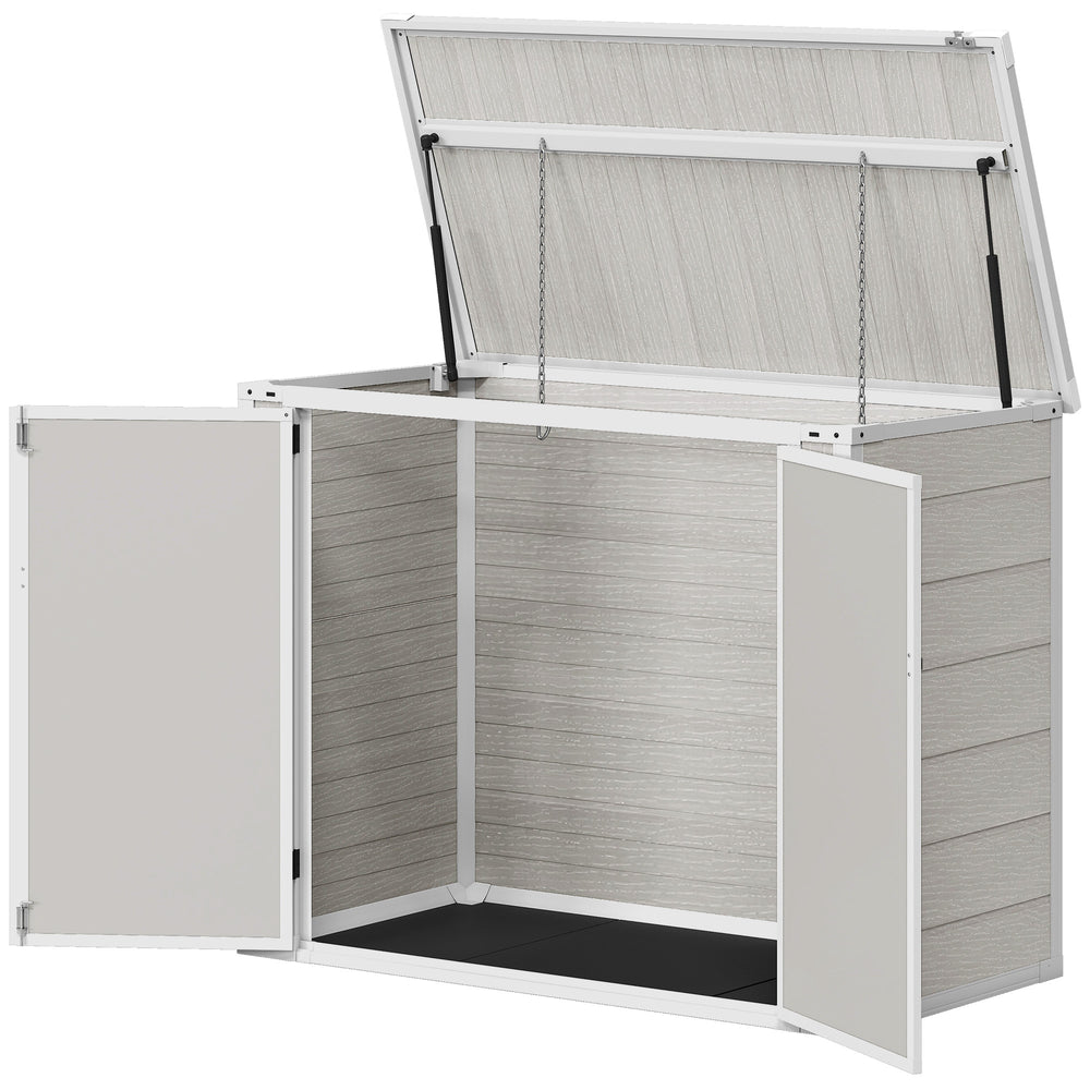 Garden bin shelter with chain lid, light grey