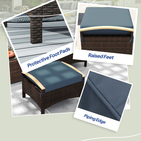 2-piece wicker garden set with removable cushion, blue